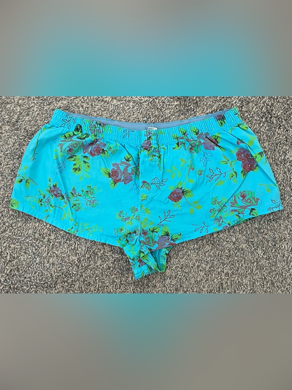 Victoria's Secret Vintage Pink Boxer Shortie Shorts, Sz S, Blue Floral Boxy